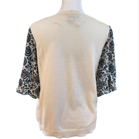 J. Crew Factory Mixed Media Cream for Knit Top with Blue Paisley Sleeves - Picture 8 of 10